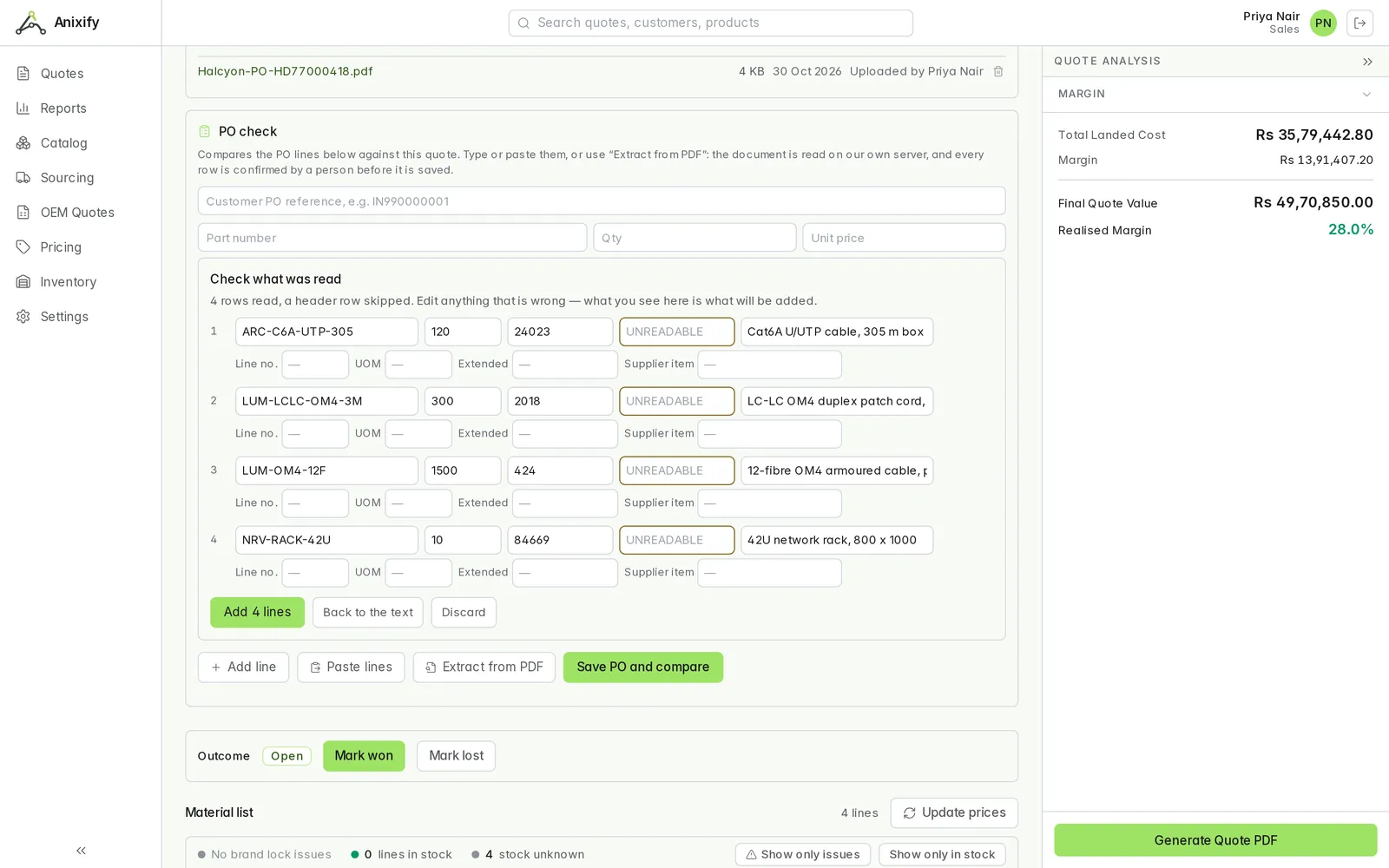 Pasted PO rows in review
